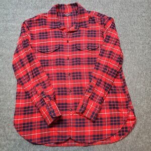 Madewell Flannel Shirt Mens Medium Red Button Up Plaid Long Sleeve Flap Pockets